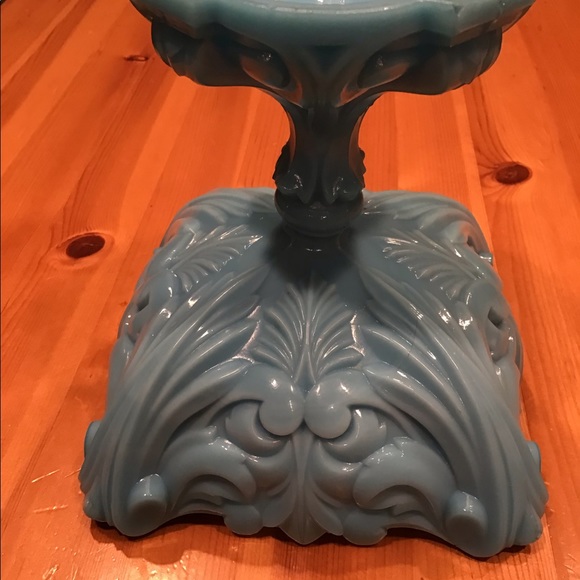 ANTIQUE FRENCH PORTIEUX VALLERYSTHAL BLUE OPALINE GLASS FOOTED COMPOTE GLOWY! - Picture 9 of 16